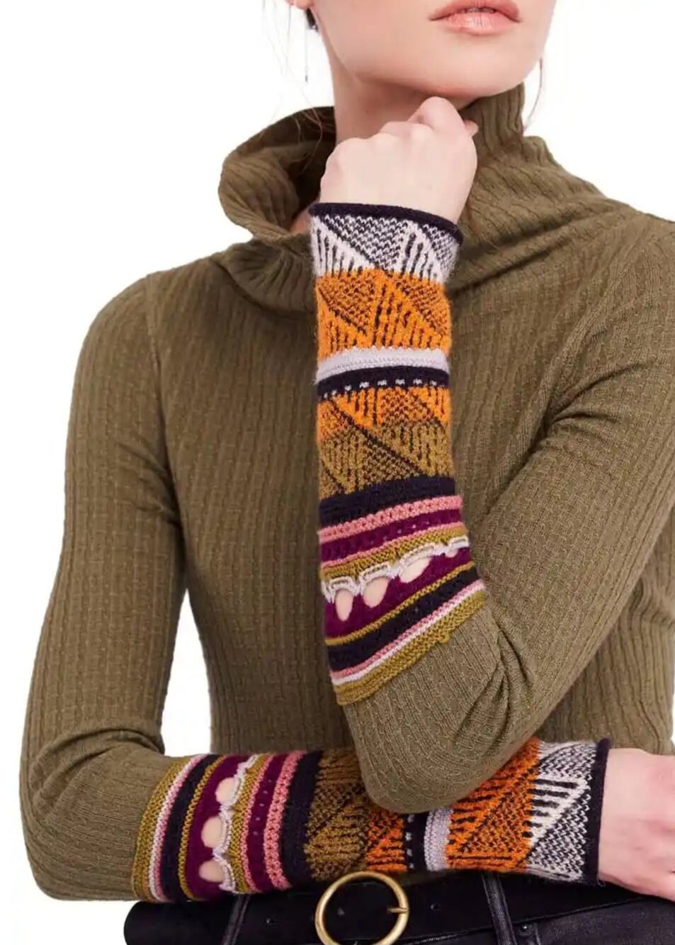 Free People Mixed-Up Cuffed Ribbed Knit Sweater size XS